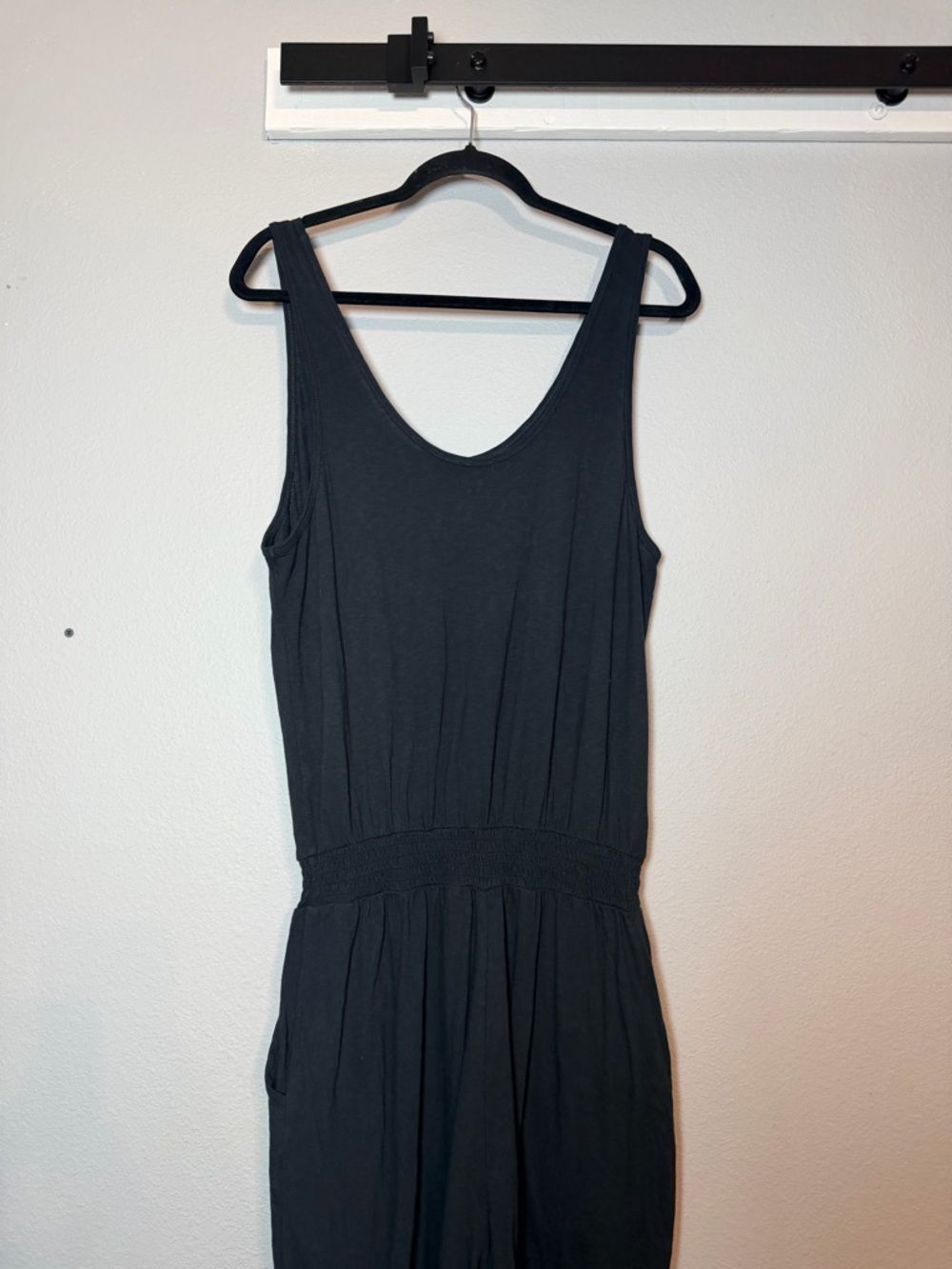 Aerie Sleeveless Comfy Jogger Jumpsuit Medium Strapless Black Pockets Cotton - Picture 8 of 11